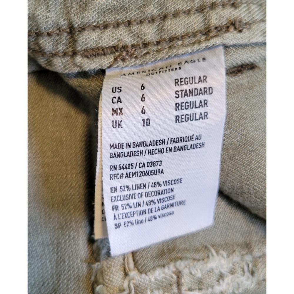American Eagle Womens 6 Linen Blend Utility Pants Sage Green Relaxed Straight - Picture 8 of 11
